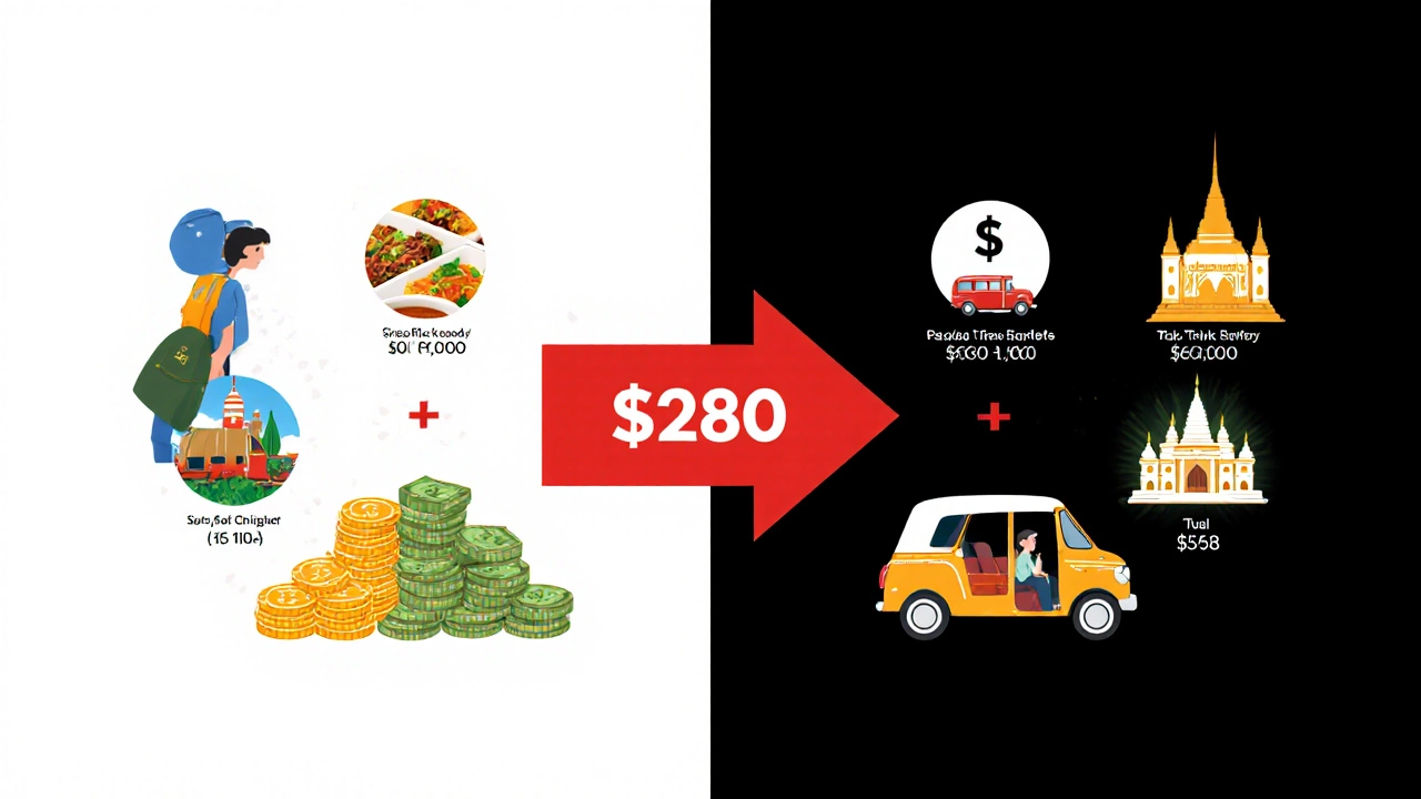 Conceptual comparison of budget travel costs between India and Thailand.