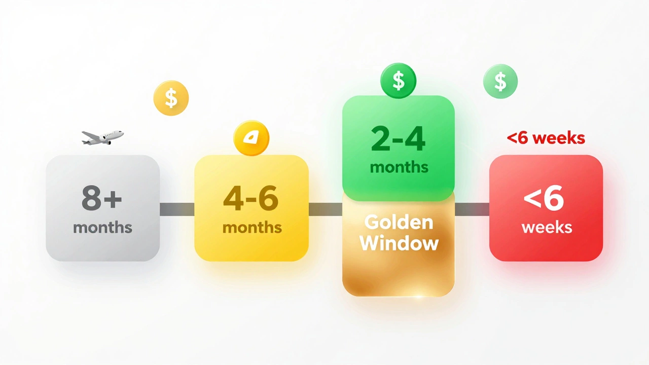 Conceptual timeline illustrating the golden window for booking flights