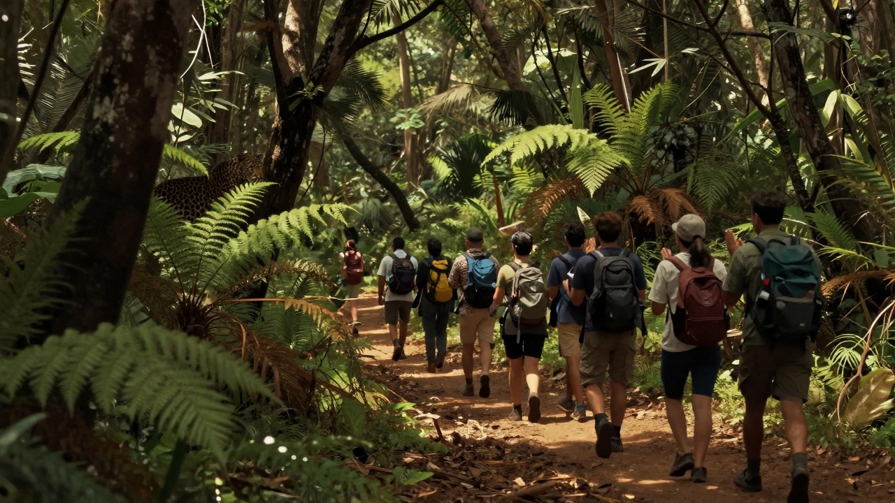 Hikers making noise while trekking near a hidden leopard