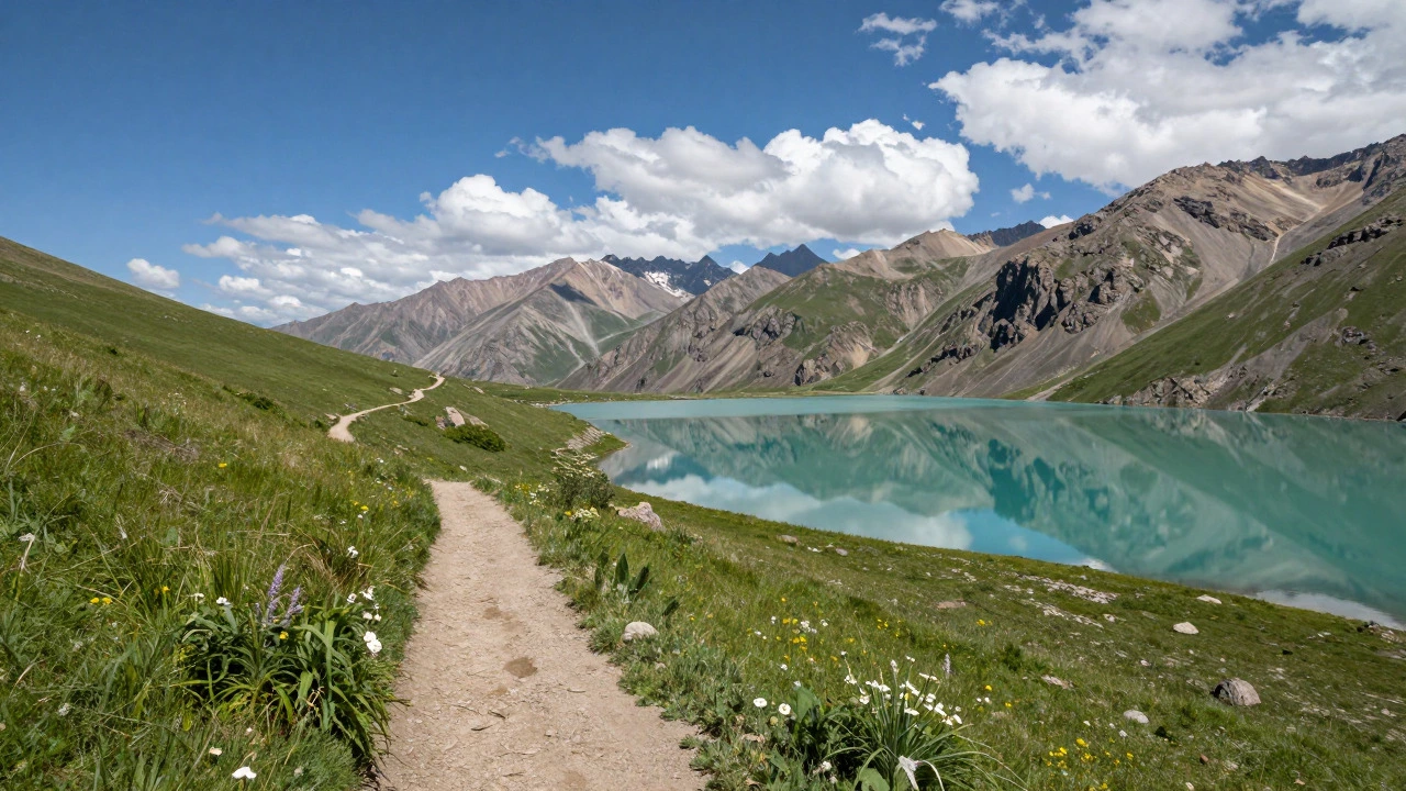 Serene twin lakes and meadows at Tarsar Marsar trek
