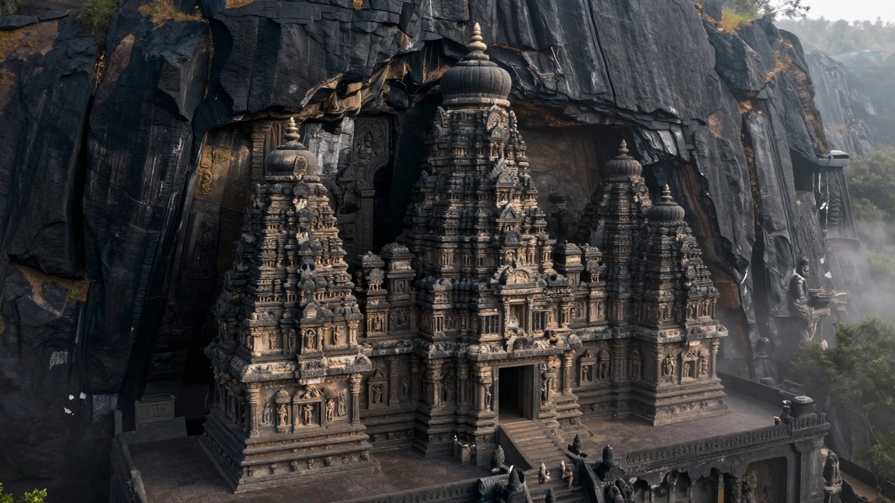 Kailasa Temple carved from single basalt cliff