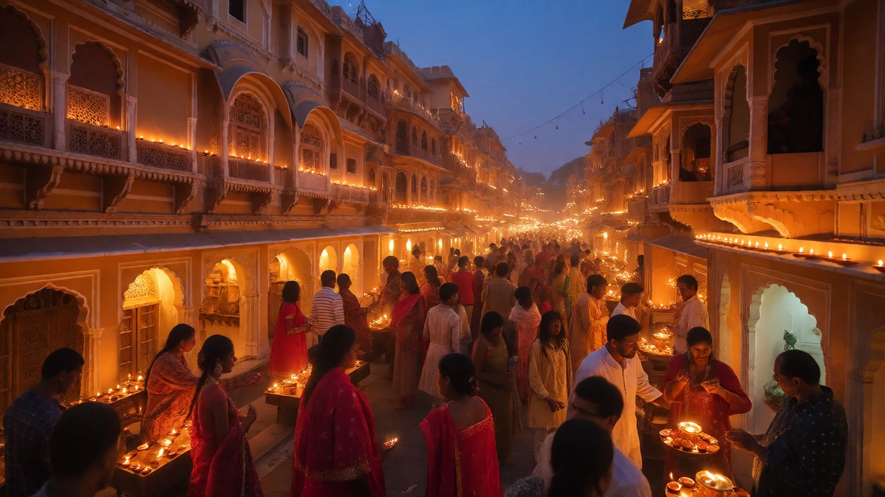 Jaipur streets lit up with thousands of diyas during the Diwali festival