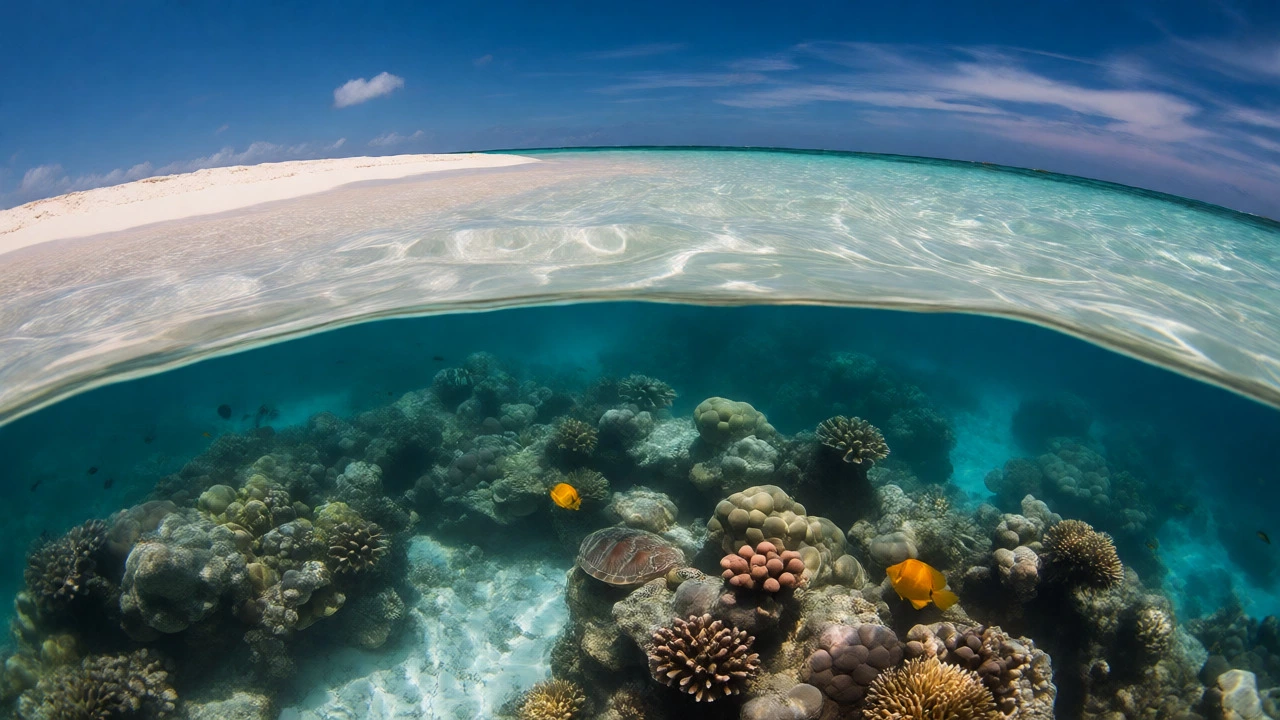 Pristine Radhanagar Beach in Andamans with clear turquoise water and coral reef