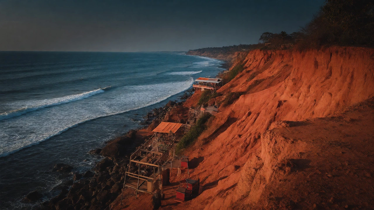 Red laterite cliffs overlooking the Arabian Sea at Varkala Beach